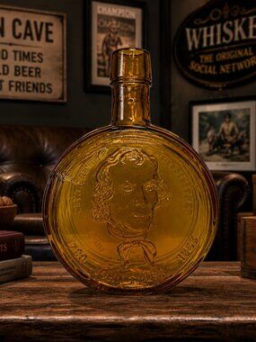 Vintage Amber Glass John Tyler Bottle Presidential Collectible Rustic Bar Decor